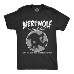 Mens Werewolf Nightclub T Shirt Funny Spooky Halloween Party Joke Tee for Guys