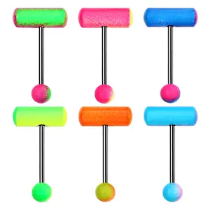 OIDEA 14G Acrylic Tongue Rings Set of 6, Candy Color Pill Barbell Tongue Piercing Jewelry for Women Men