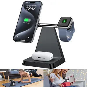 3 in 1 Charger Station Compatible with Magsafe Wireless Charger for iPhone 16/15/14/13/12 Series for AirPods iWatch Series Wireless Charger