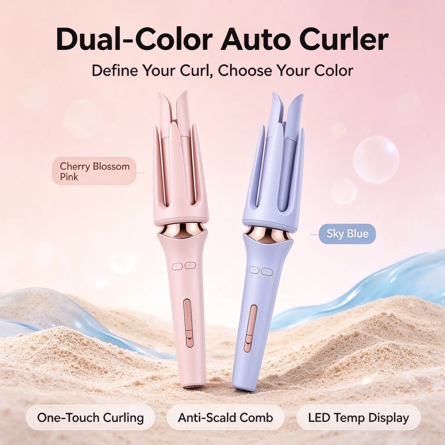 Wavlora  Purple Auto Curler - Cool Tone Defined Bouncy Curls for Coarse Normal & Fine Hair with Auto Rotation Temp Control & Easy Release