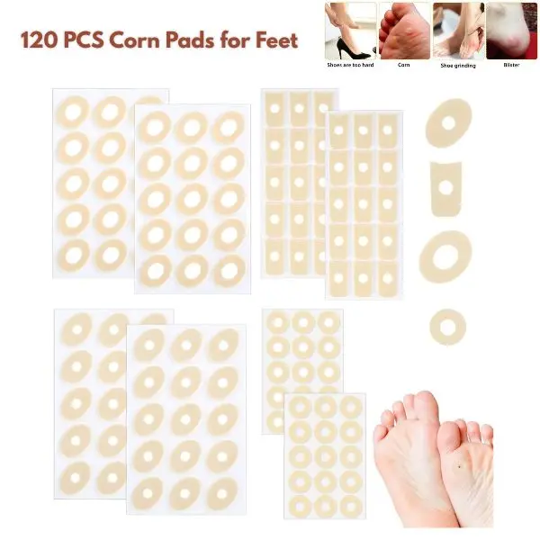 120 PCS Corn Pads for Feet, Self Adhesive Corn Cushions for Toes, Soft Latex Foam Toe Protectors, Anti Friction Callus Cushions for Men and Women, Comfortable Foot Care Pads