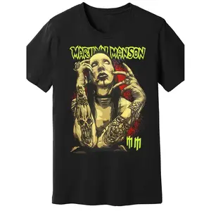 Marilyn Manson Graphic T-Shirt –  Vintage Rock Band Tee, Streetwear Punk Style Top, Comfortable Black Cotton Round-Neck T-shirt Fashion Menswear