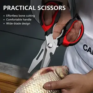 Heavy Duty Stainless Steel Poultry Shears High-Carbon Steel Kitchen Scissors Ergonomic Handle for Meat Seafood & Bone Cutting Rust-Resistant Black-Red Handles 8.46 Inches Long