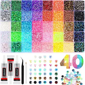 24/40 Color Set Resin Jelly Rhinestones,3mm 32000Pcs Flatback Bedazzling Gems,All-in-One Craft Kit for Clothing,Shoes,Nail Art,Diamond Book & Glitter DIY Decoration
