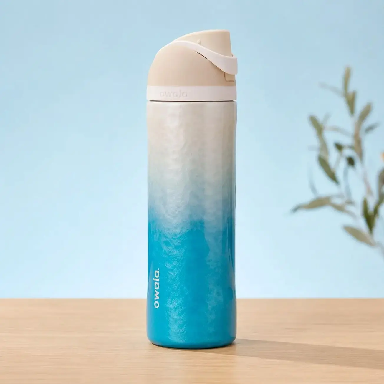 Owala FreeSip 24oz Rolling In Blue Ombre Insulated Stainless Steel Water Bottle with Straw Lid Beach Travel Gym School Tumbler TJB