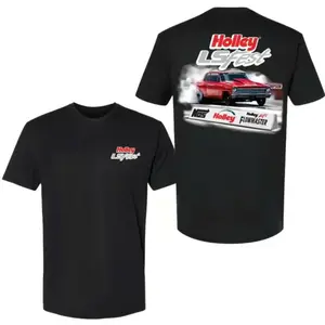 Holley LS Fest T-Shirt, Classic Red Drag Car Burnout Graphic Tee with Sponsor Logos, Soft Cotton Unisex Fit for Racing Fans, Perfect Gift for Car Show & Drift Lovers