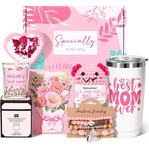 Mother's Day Jewelry Gifts for Mom, Sterling Silver Necklace & Bracelet, Best Mom Ever Birthday & Thank You Presents from Daughter Son mini basket