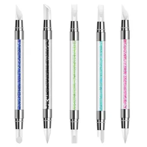 5Pcs Silicone Nail Art Tools Set - Dual-Ended Carving Pens with Rubber Tip Brushes for Gel Polish Acrylic Rhinestones & 3D Nail Sculpture