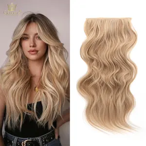 Qbeauty Women's 4PCS Blonde Body Wave Light Honey Mixed Shade Clip-in Synthetic Fiber Hair Extensions, Long Thick Double Weft Hairpieces with Natural Look