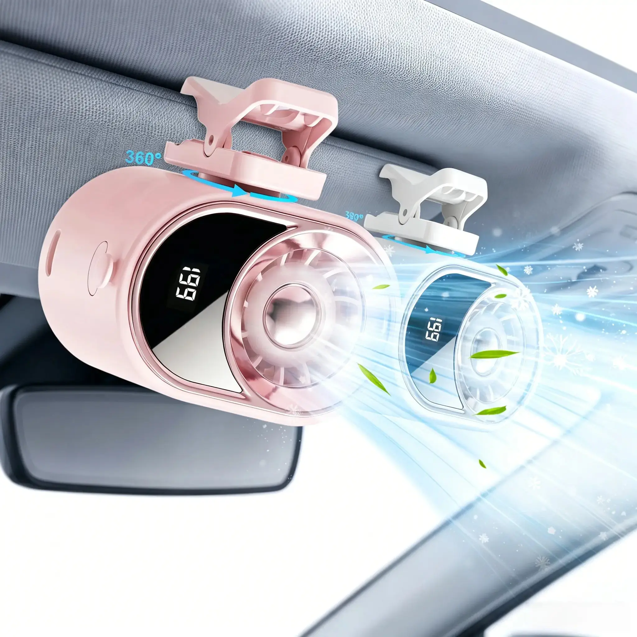 Mini Car Clip on Fan with LED Display,360° Rotation 199 Speed Adjustable USB Rechargeable Personal Fan, Portable Mini Cooling System for Auto Vehicle Travel Office Outdoor Beach#SummerWins#DealsForYouDays