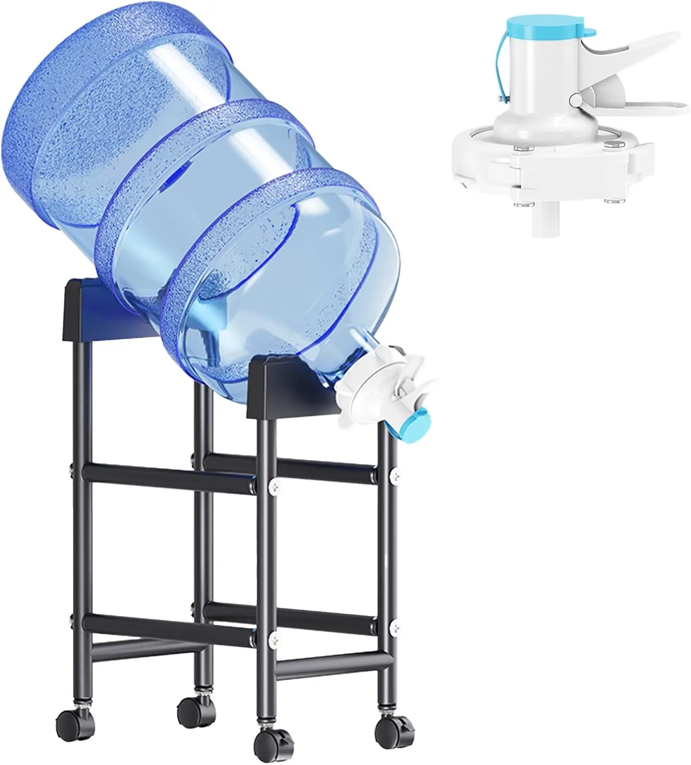 5 Gal Gravity-Fed Water Dispenser Stand - With Spout, 4 Wheels, Lockable Metal-Plastic Jug Holder for Home, Office Use