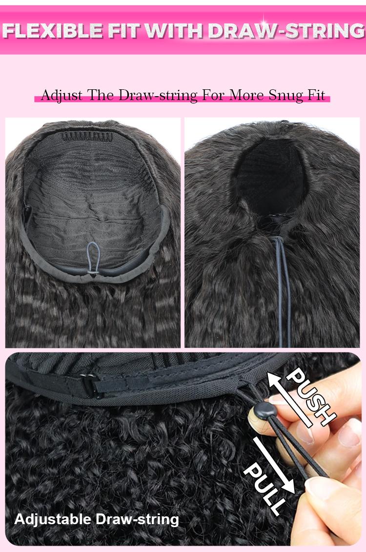 CurlyMe Invisible Hairline Kinky Straight & Afro Kinky Curly Half Wig Easy Wear Go Glueless Human Hair Wigs With Drawstring Beginner Friendly
