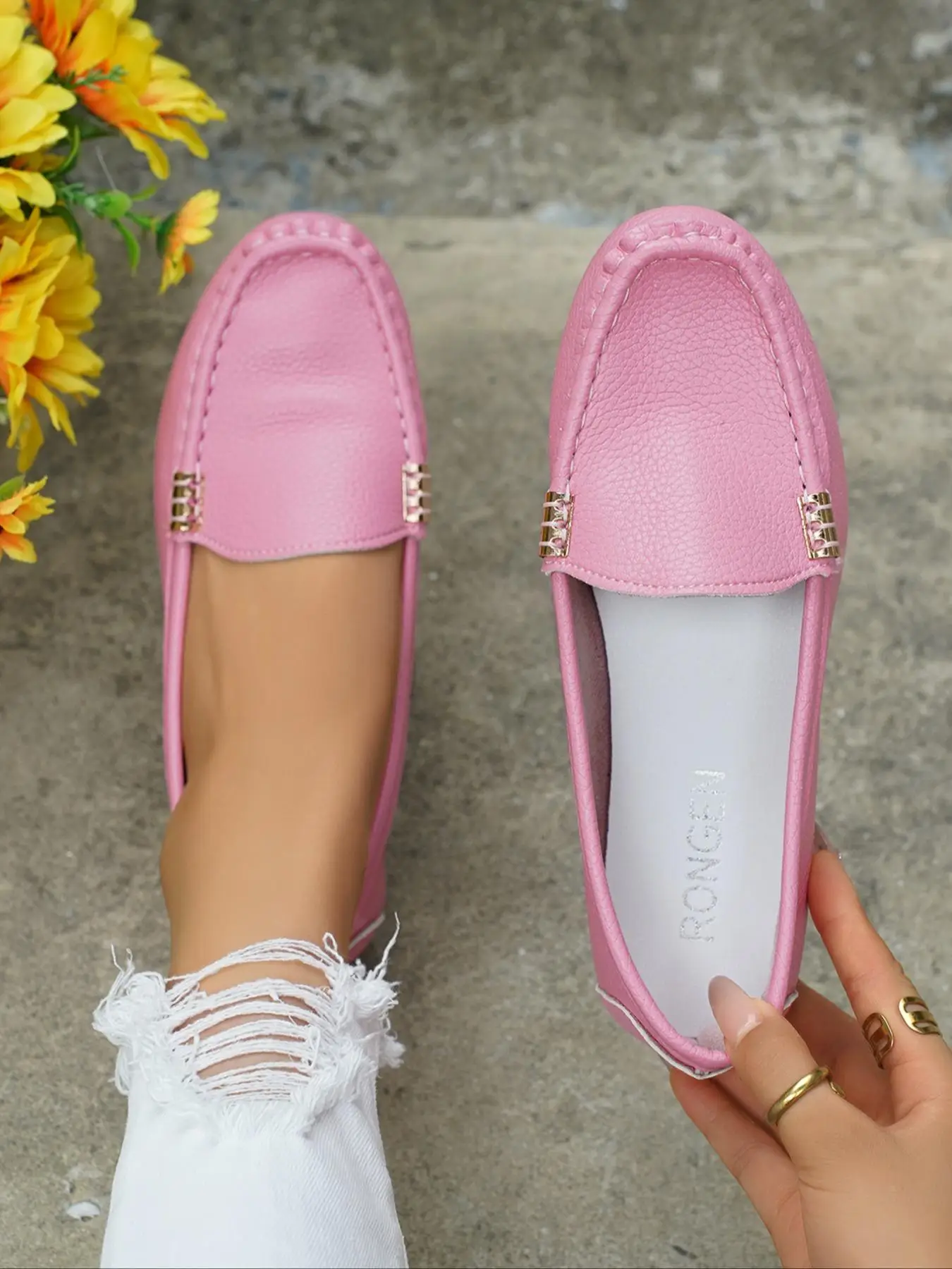 Women's Classic Multicolor Flat Shoes, Slip On Loafers, Soft Sole Flats, Stylish Comfortable Casual Coral Pink Footwear, Advanced Chic Design with Sla