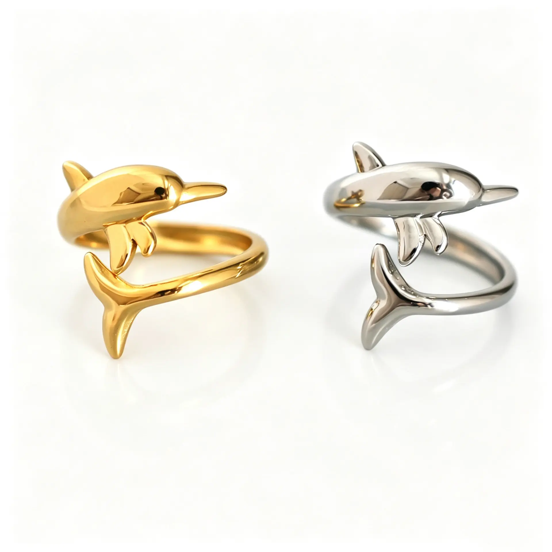 Dolphin-shape Ring for Women Men, Adjustable Stainless Steel Open Ring, Cute Marine Life Jewelry, Beach Summer Ring Gift for Women Girls Dolphin-shape Lovers