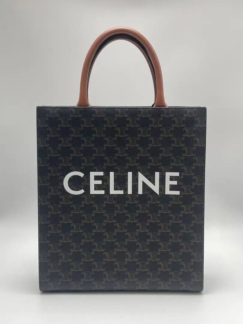 Pre-owned Celine Vertical Cabas Tote Triomphe Canvas Brown Leather Top Handle Bag