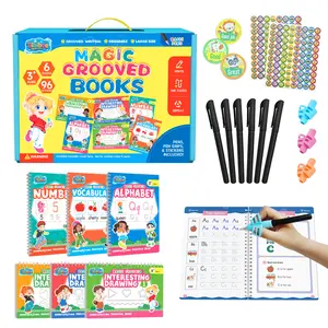 TIBIBEE Magic Grooved Writing Practice for Kids Ages 3–7, Reusable Handwriting Workbooks with Deep Tracing Grooves – Letters, Numbers, Math & Drawing – Disappearing Ink Pens & Grips – Great Gifts for Kids