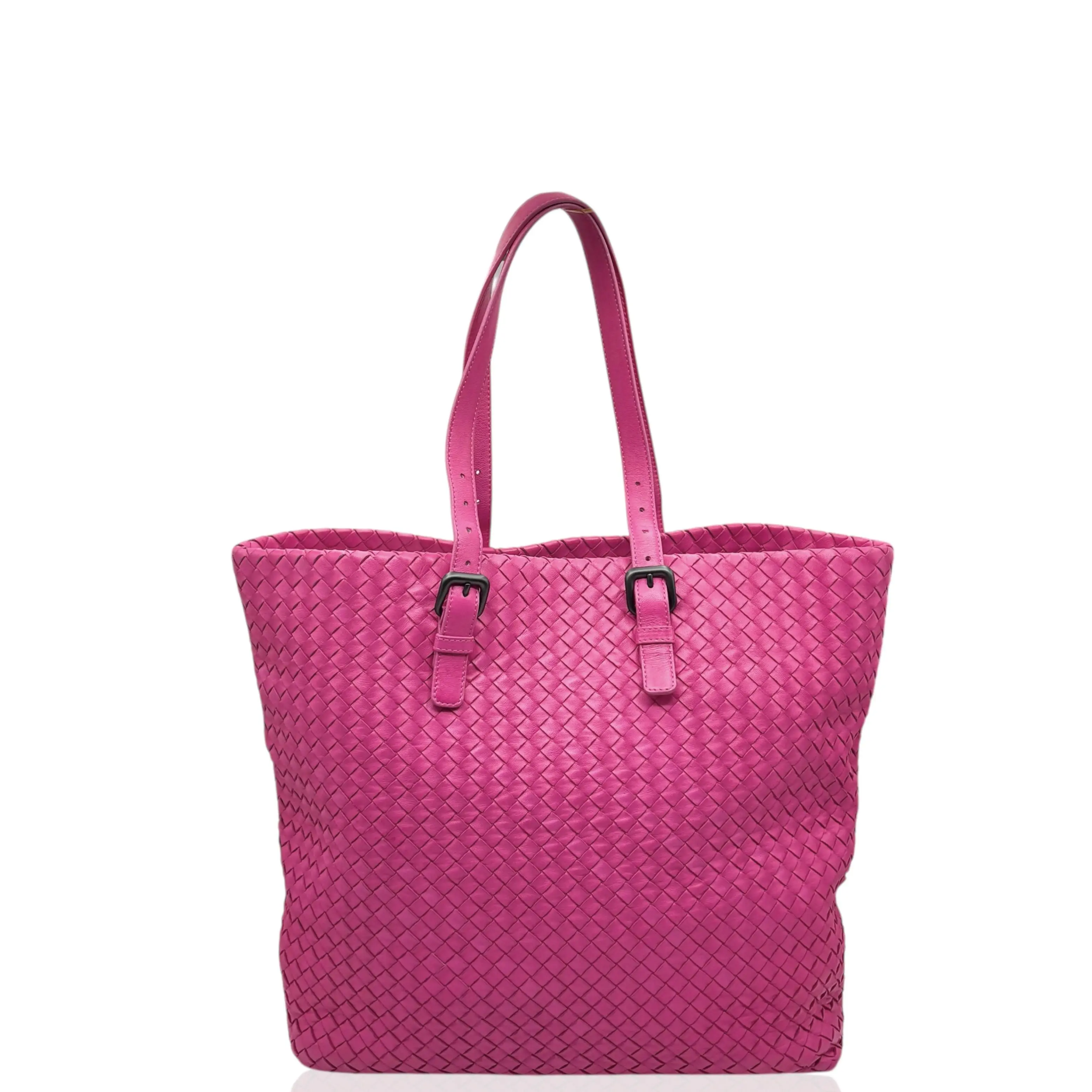 Pre-owned BOTTEGA VENETA Leather tote bags Tote Bag Calfskin Intrecciato Magenta (ym010526g7)