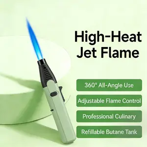 1300° Blue Flame Torch Lighters with Safety Lock - Windproof Refillable Butane Gas Lighters for Outdoor Use, Bbq, Candles & Stove Walls, Comes In Gift Box Packaging(Butane Gas Not Included)
