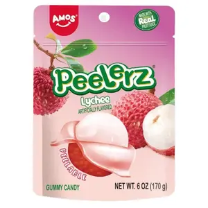 Amos Lychee Gummy Candy Peelable 6oz - Artificially Flavored, Gummy Candy, Snack Sweet Bite