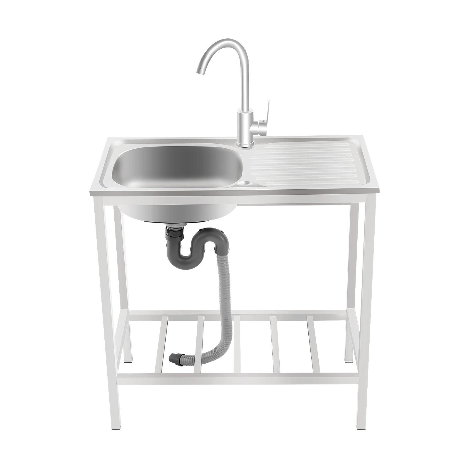 Freestanding Single Bowl Stainless Steel Sink with 360° Swivel Faucet & Bottom Storage Shelf, 13.7x12.2x5.12 Inch Large Basin, 66 lbs Load Capacity, for Kitchen Laundry Room Bar Outdoor Food Truck