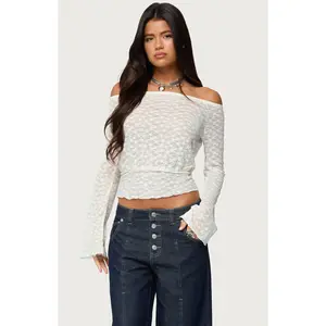 Edikted Women's Alef Sheer Lace Off Shoulder Top