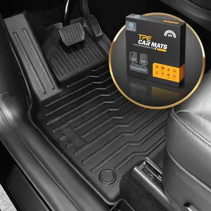 TurboTrends All Weather Tech TPE Car Cabin Floor Mats & Trunk Cargo Mat Full-Coverage for Tesla Model Y Model 3 Toyota Rav4 Camry Honda CR-V Civic Chevy Silverado Nissan rogue Ford F150 Ram 1500– Anti Slip Rug, Easy Clean, No-Cut Installation, Liner