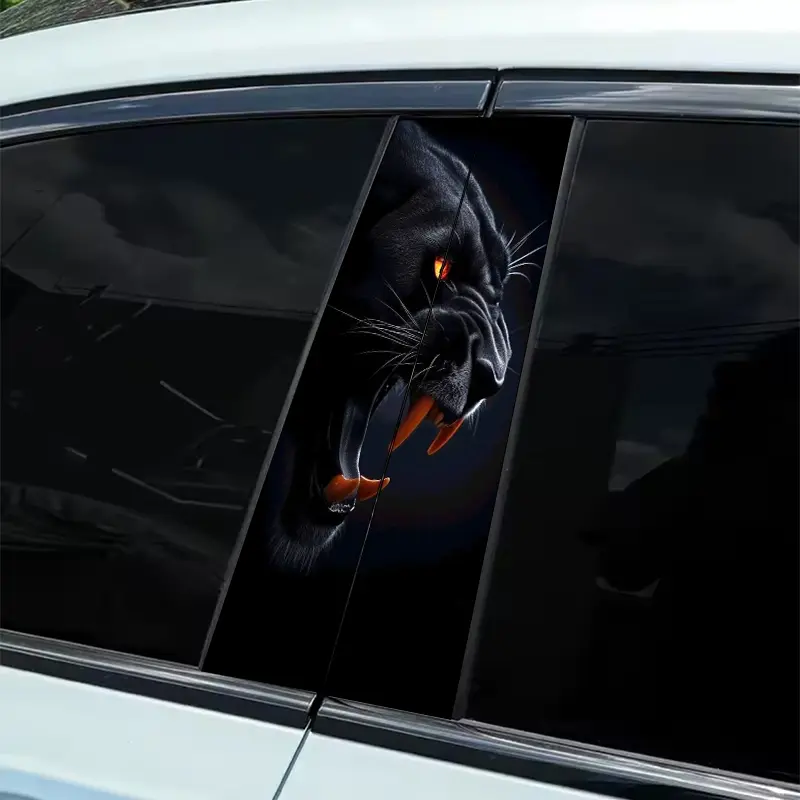 2-Piece Black Jaguar Head Car Sticker - Durable Vinyl B-pillar Protective Film, Fantasy Theme Self-Adhesive Body Decor, Easy Installation, Weather Resistant Vehicle Accessories, Dynamic Art Design, Automotive Decoration, Car Decorations