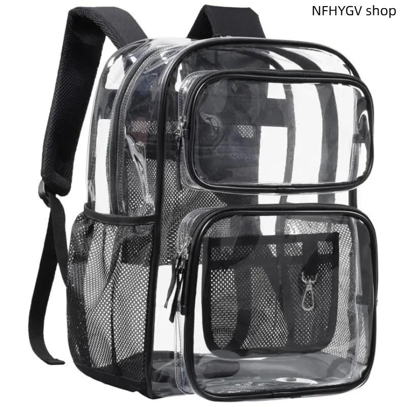 17 Inch Clear Heavy Duty Backpack Spacious Main Bag Fits 16 Inch Laptop Multi Layer Front Pocket Design Durable Transparent School Bag Practical Daily Backpack For Student Class Study Commute And Casual Outdoor Travel Carrying