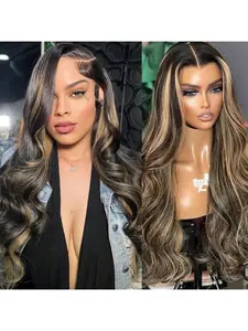 Body Wave Ombre Lace Front Wig Human Hair Pre Plucked 13x4 Highlight  Lace Front Wigs Human Hair Hd Lace Frontal 1B/27 Colored Glueless Wigs Human Hair 200% Density