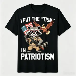 Funny Raccoon Patriotism Graphic T-Shirt “I Put the Tism in Patriotism” Retro USA Streetwear Tee for Men & Women, Fourth of July BBQ Outfit, Viral Meme Shirt