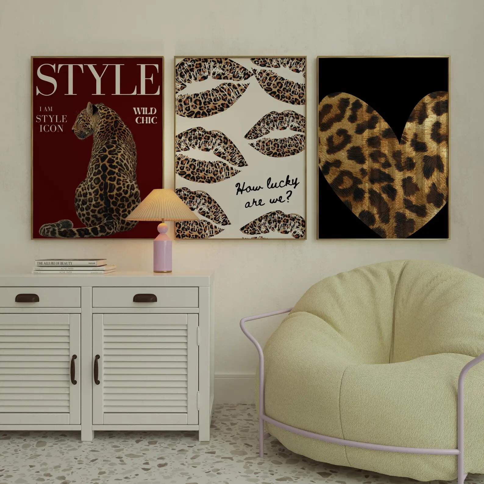 Set of 3 Leopard Aesthetic Red Y2K Wall Art Print Kiss Chic Stylish Cheetah Decor Digital Download