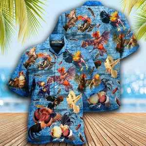 Chicken Rooster Fighting Hawaiian Shirt, Chicken Design Summer Button Down Shirt, Tropical Aloha Shirt, Gift for Him or Her