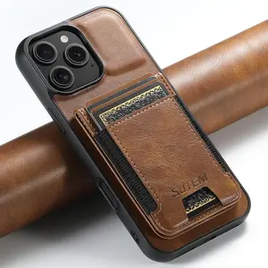 Fin Card Holder Phone Case Luxury Faux Leather Stand For iPhone 17 Pro Max 16 Plus 15 14 13 12