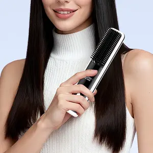 Portable Wireless Straightening Brush—USB-rechargeable, wireless negative ion straightening brush with LED display, 20-second quick heat-up, and burn-proof design—the ultimate styling tool for home, office, school, or travel