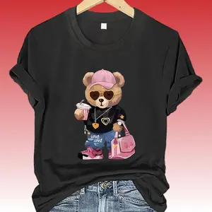 🎉 Cute Cartoon Bear Graphic Tshirt Tee for Women Unisex Streetwear Top Soft Breathable Cotton Fabric Casual Outfit Good Graphic Tees Women's T Shirts 90s Graphic Tees Classic Streetwear Short Sleeve Relaxed Fit Daily Wear Trendy Outfit Gift Idea
