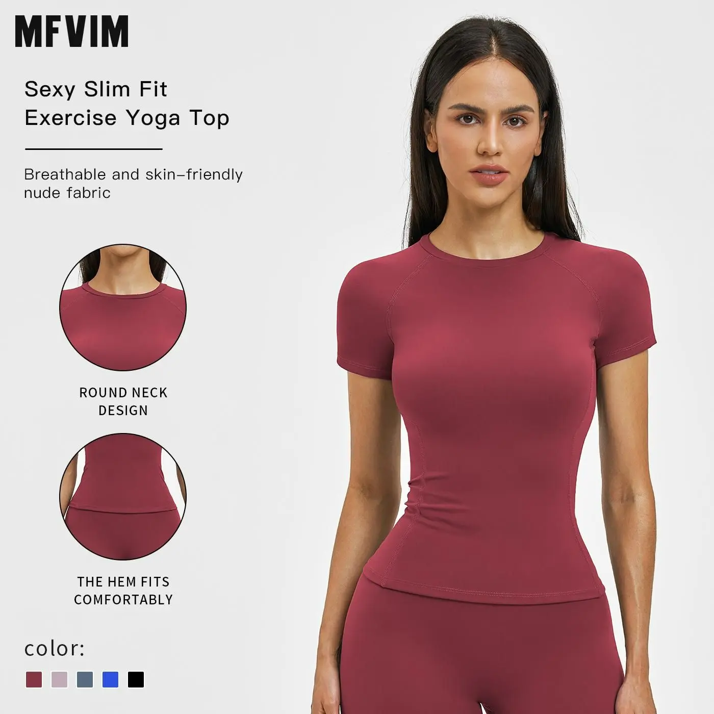 MFVIM Women's Round Neck Short-Sleeve Active Sports T-Shirt - Female Slim-Fitting Normal Type Athletic Top, Everyday Active Figure-Flattering Fitness Wear for Yoga, Running, All Seasons, Multiple Colors (Do Not Dry Clean)