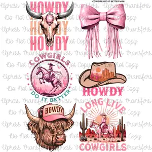 Cowgirls Do It Better Mini DTF Transfer Gang Sheet 24.5" Wide x 36" Long Direct To Film Trendy Vibrant Designs for Stylish Wardrobe