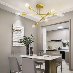 Modern Iron Ceiling Light Fixture, E27 Socket, 6-Arm Chandelier Without Bulb, Ideal for Living Room, Dining Room, Bedroom