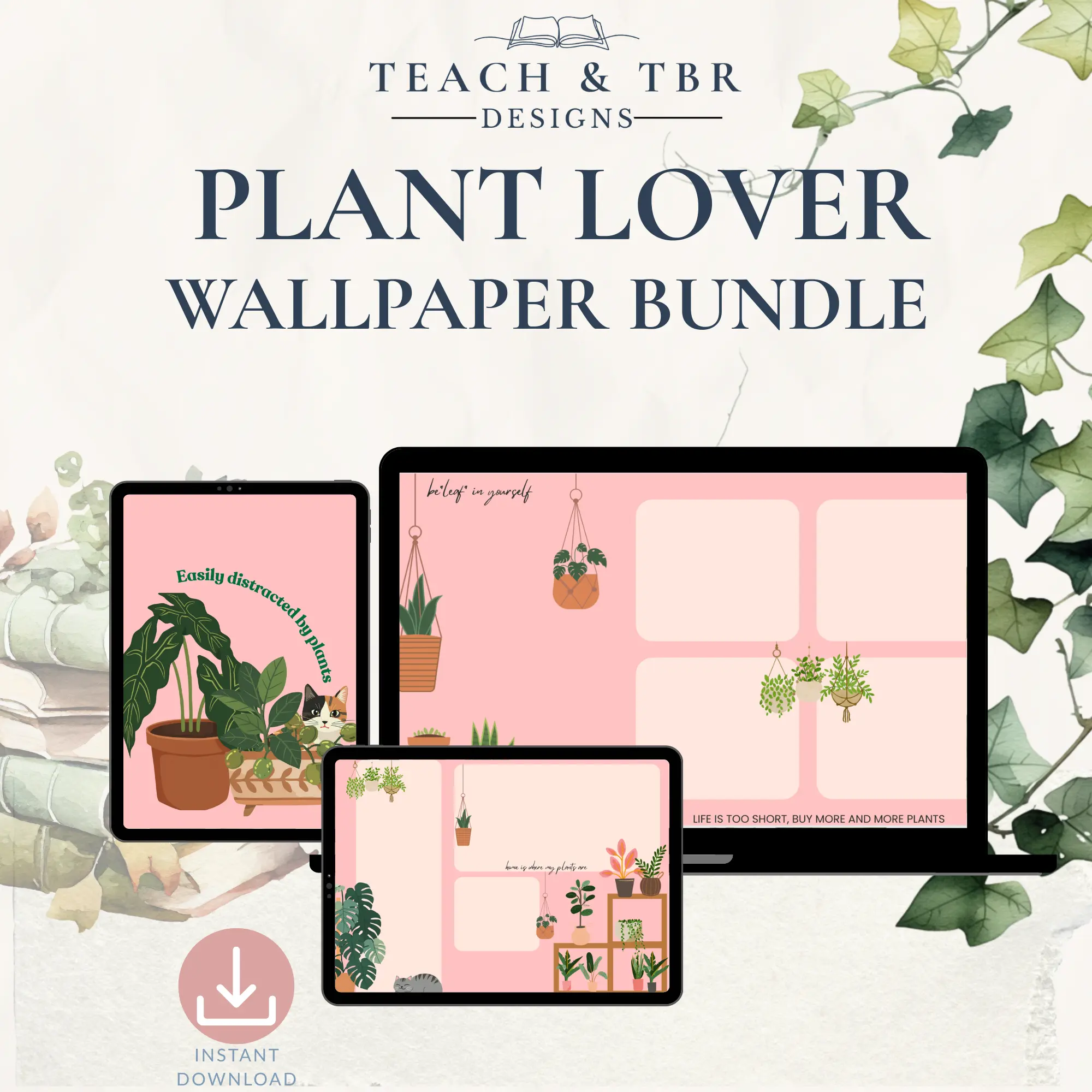 Plant Lover Wallpaper Bundle | Botanical Desktop, Tablet, Phone Backgrounds (Digital Download)