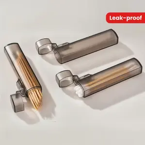 Leak-proof Portable Transparent Plastic Toothpick & Cotton Swab Box Travel Organizer Essential for Camping and Travel Toothpick Holder