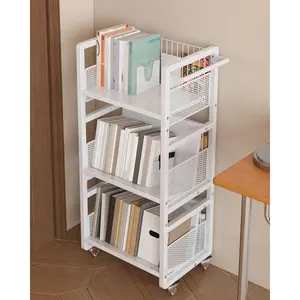 Heavy-Duty Double-Sided Book Cart with Silent Wheels and 3  Book Shelves, Rolling Book Shelf, Library Book Cart, Suitable for , Office, or School (White)