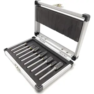 10 count Carbide Burrs Set 1/4" Shank, Double Cut   Bits, Assorted Solid Tungsten Carbide Rotary Burr Set for  Carving Metal Working Polishing Engraving Drilling