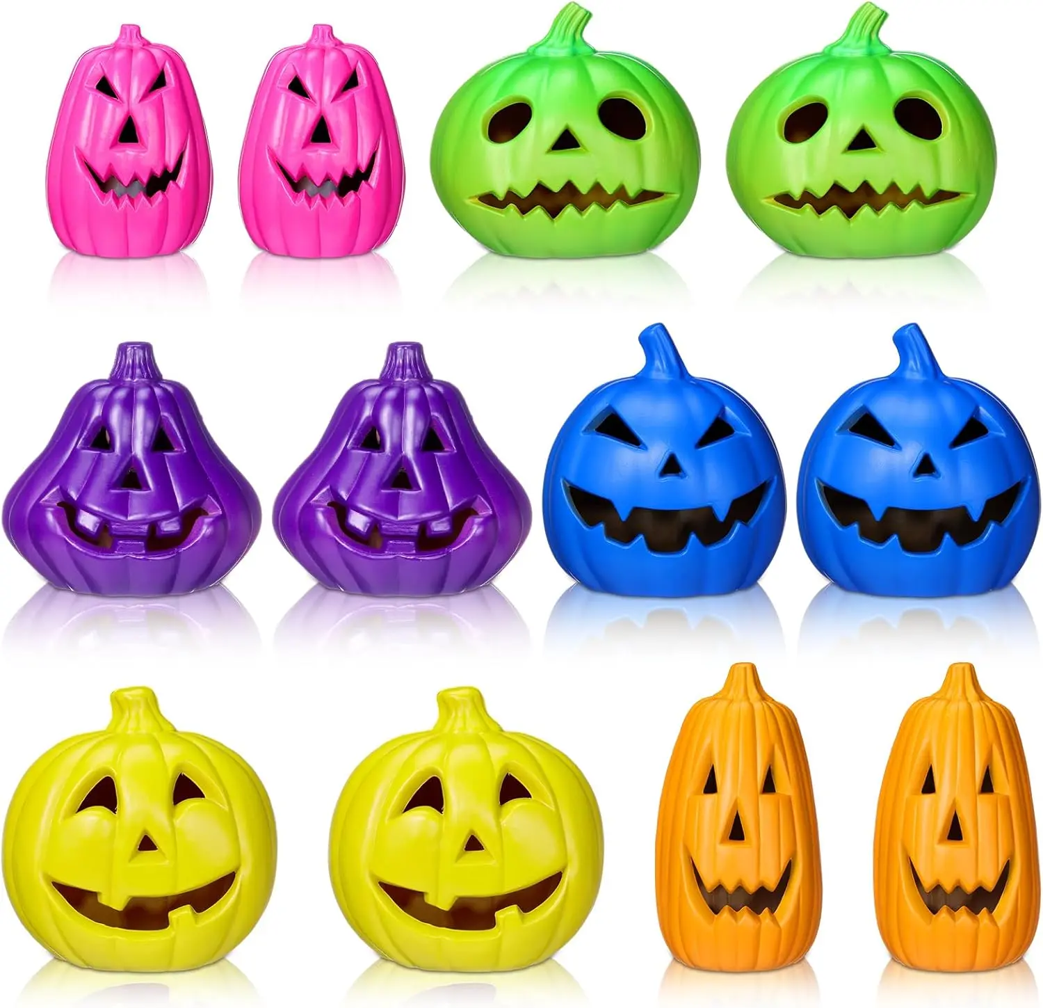 12 count Halloween Pumpkin Lantern Set Light up Pumpkin Lamp LED Light Orange Halloween Decoration for Porch Front Door Outdoor Party Holiday Supplies (Multi Color)