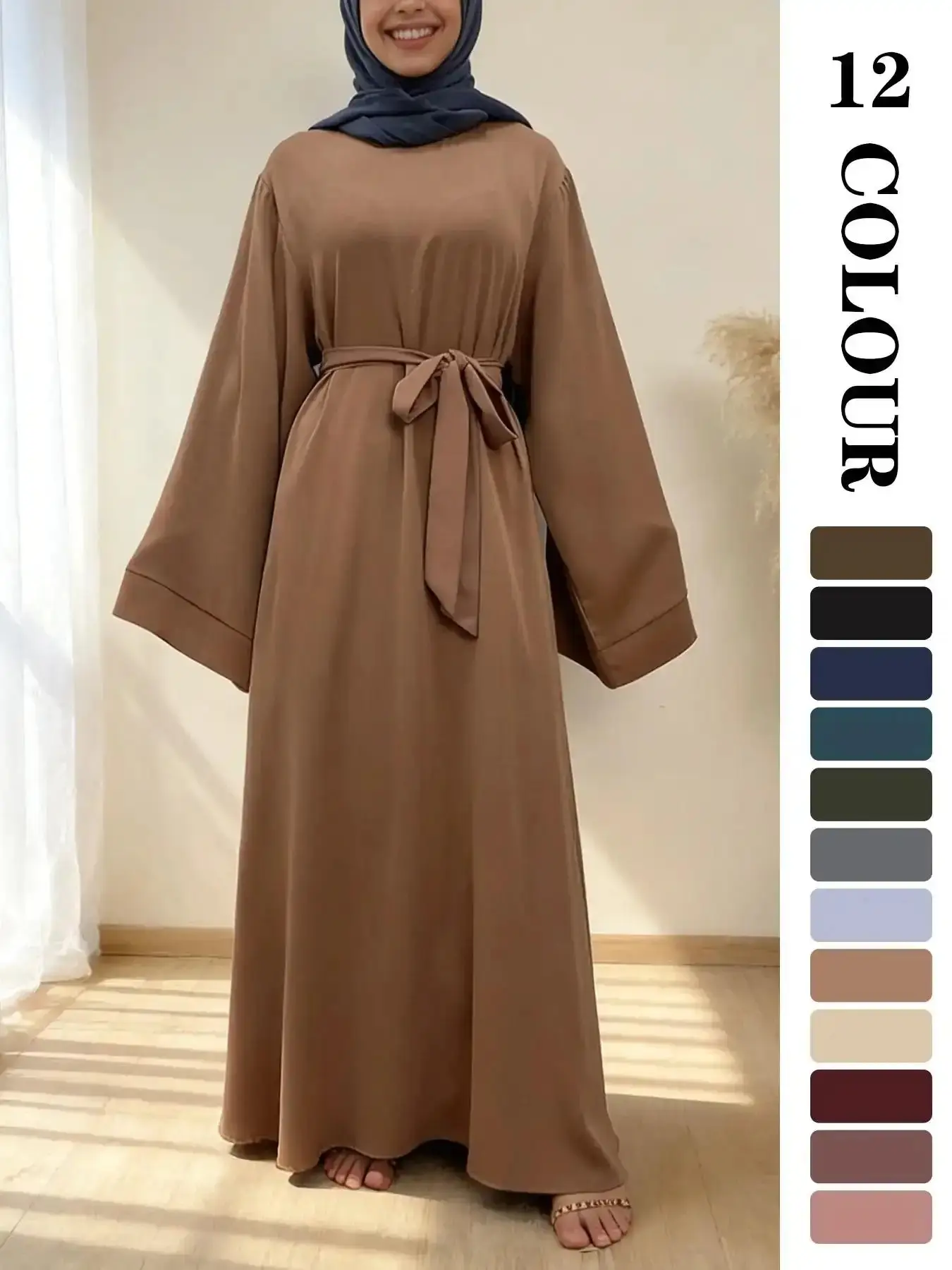 Muslim Sleepwear Ramadan Plain Abaya Dress, Fashionable Elegant Suitable for Various Occasions, Wearable as Pajamas, Multi-Color Home breathable everyday essential trending now all day comfort