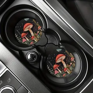 2pcs Starry Night Mushroom Pattern Car Coasters For Cup Holder, Absorbent Aesthetic Car Coasters For Vehicle Protect Cup Holder And Keep Clean, Car Interior Accessory