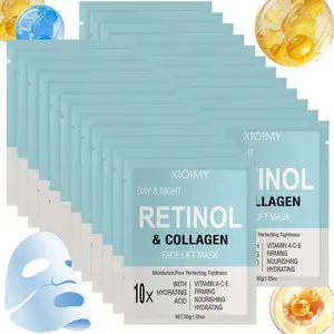 20pcs 10x Retinol and Collagen Face Masks, Infused with Hyaluronic Acid and Vitamins a C E for Deep Hydration and Radiant Skin