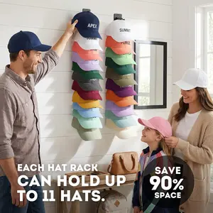 2 Pack Detachable DIY Hat Organizer for Baseball Caps, Wall Hat Rack Holds Up to 22 Hats, Cap Holder Hangers for Wall Closet Door Bedroom, Black