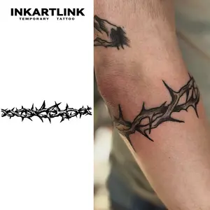 INKARTLINK Tattoo Tech, 2 Sheets Semi-Permanent Temporary Tattoos, Thorn Series, Adult Art Design,Lasts 1-2 Weeks, Waterproof, Realistic Look, No Adhesive, No Reflection,For Man And Woman,Ideal for Swimming, Party
