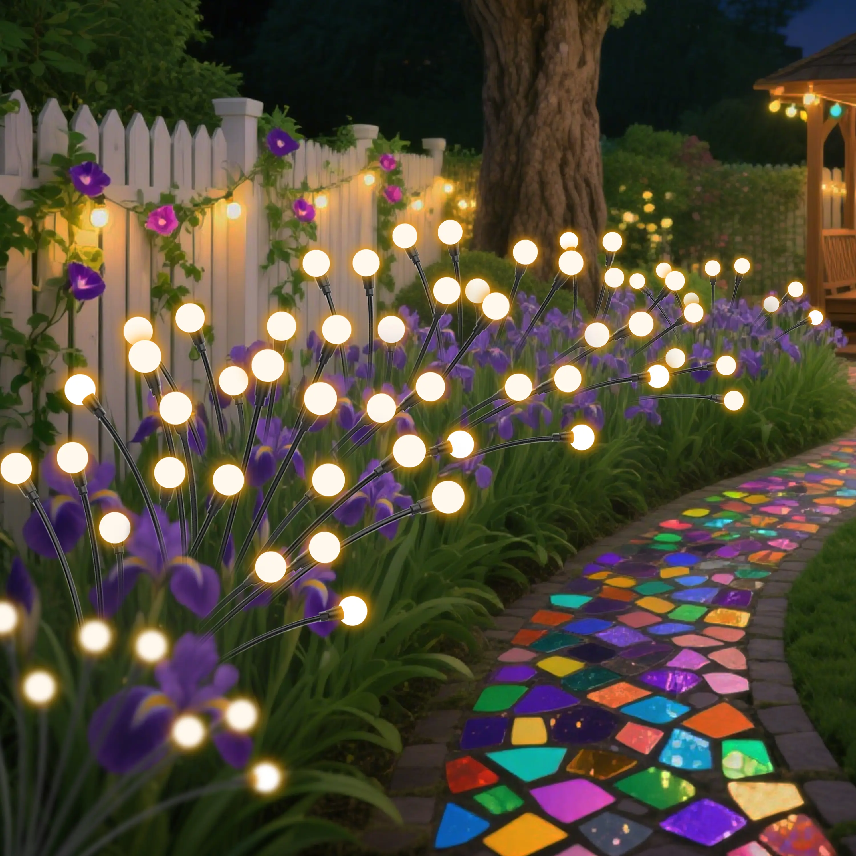 Waterproof Copper Solar Firefly String Lights - 1Pc, 600mAh Rechargeable Batteries, Auto On/Off Sensor, 6/8/10LED Options, Water Resistant Outdoor Decor Lamps, Garden Decor, Ideal Christmas & Birthday Gift, Solar Outdoor Lights