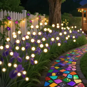 1Pcs Solar Powered Firefly String Lights - Waterproof Outdoor Landscape Lighting with Auto On/Off Sensor, 6/8/10 LED Options, 600mAh Rechargeable Battery for Garden, Patio, Pathway Decor - Ideal Christmas Gift